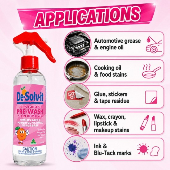 De-Solv-It Oil & Grease Pre-Wash Stain Remover 250ML De-Solv-It Oil & Grease Pre-Wash Stain Remover 250ML