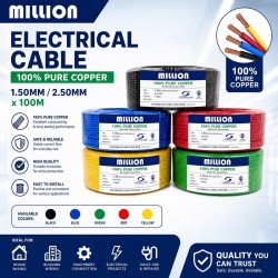 Million 100% Pure Copper Electrical Cables (SIRIM) 1.5MM/2.5MM x 100M - Black/Blue/Green/Red/Yellow