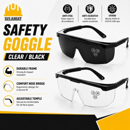 Selamat SG2020 (Clear) / SG2021 (Black) Safety Goggles Protective Eyewear UV400, Anti-Fog & Anti-Scratch Selamat SG2020 (Clear) / SG2021 (Black) Safety Goggles Protective Eyewear UV400, Anti-Fog & Anti-Scratch