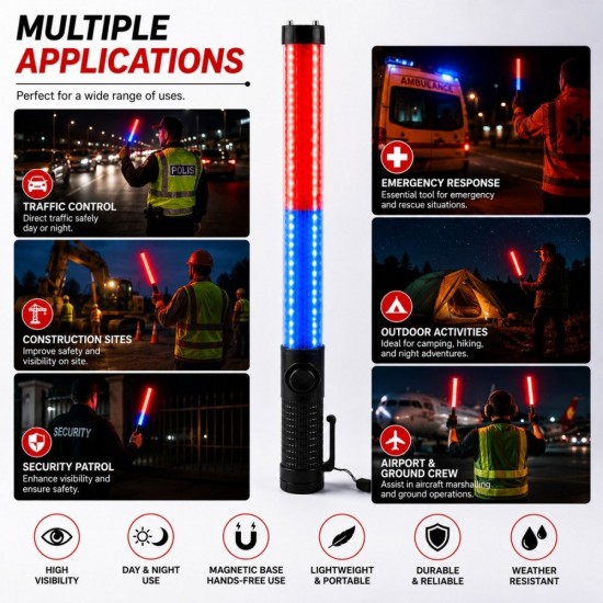 Colex 5400 LED Traffic Baton Red/Blue Light 38MM (D) x 540MM 21" (L) With Magnetic, Flashlight & Whistle Colex 5400 LED Traffic Baton Red/Blue Light 38MM (D) x 540MM 21" (L) With Magnetic, Flashlight & Whistle