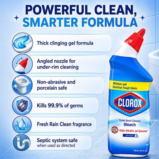 Clorox Toilet Bowl Cleaner Bleach 709ML - Rain Clean Clorox Toilet Bowl Cleaner Bleach 709ML - Rain Clean
