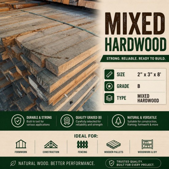 Mixed Hardwood 2" x 3" x 8' UP (Grade B) Mixed Hardwood 2" x 3" x 8' UP (Grade B)