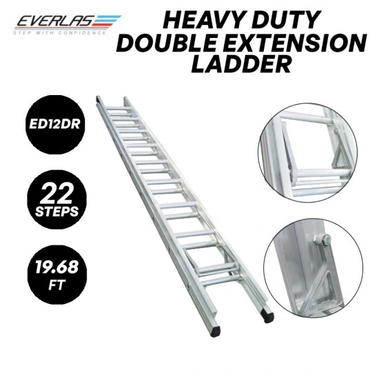 Everlas ED12DR Heavy Duty Double Extension Ladder 22 Steps 5998MM (19.68') Everlas ED12DR Heavy Duty Double Extension Ladder 22 Steps 5998MM (19.68')