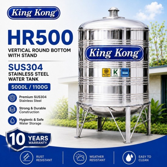 King Kong HR500 Vertical Round Bottom With Stand Stainless Steel Water Tank 5000L/1100G King Kong HR500 Vertical Round Bottom With Stand Stainless Steel Water Tank 5000L/1100G