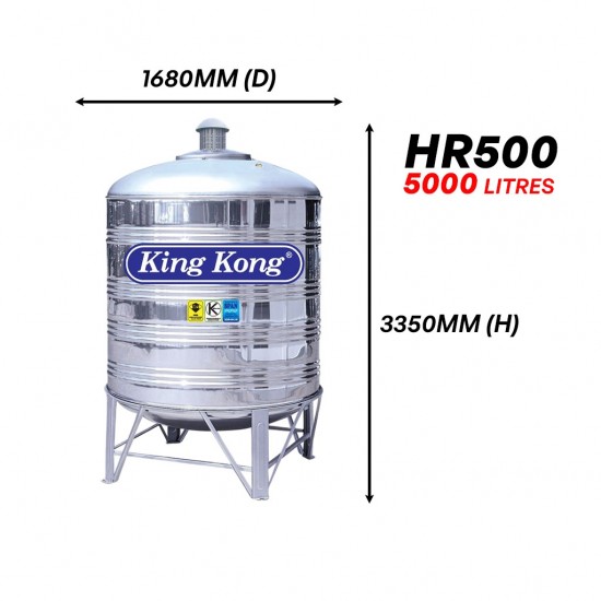 King Kong HR500 Vertical Round Bottom With Stand Stainless Steel Water Tank 5000L/1100G