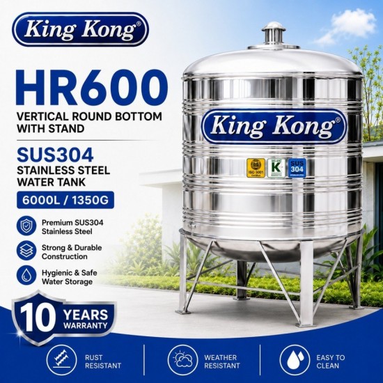 King Kong HR600 Vertical Round Bottom With Stand Stainless Steel Water Tank 6000L/1350G King Kong HR600 Vertical Round Bottom With Stand Stainless Steel Water Tank 6000L/1350G