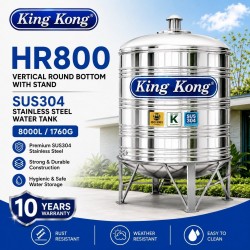 King Kong HR800 Vertical Round Bottom With Stand Stainless Steel Water Tank 8000L/1760G