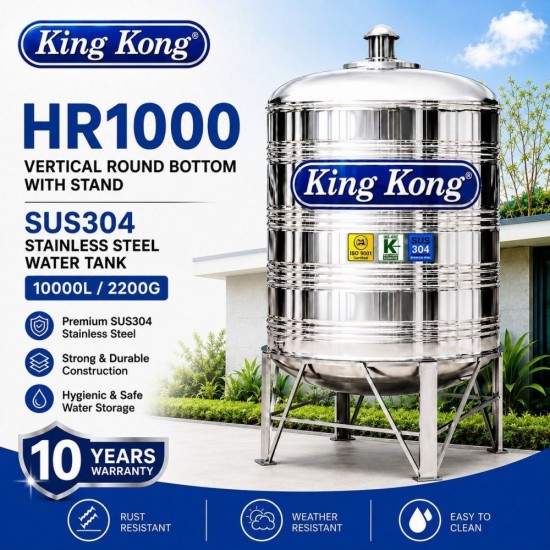 King Kong HR1000 Vertical Round Bottom With Stand Stainless Steel Water Tank 10000L/2200G King Kong HR1000 Vertical Round Bottom With Stand Stainless Steel Water Tank 10000L/2200G
