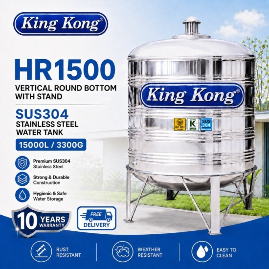 King Kong HR1500 Vertical Round Bottom With Stand Stainless Steel Water Tank 15000L/3300G