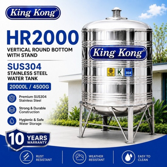 King Kong HR2000 Vertical Round Bottom With Stand Stainless Steel Water Tank 20000L/4500G King Kong HR2000 Vertical Round Bottom With Stand Stainless Steel Water Tank 20000L/4500G