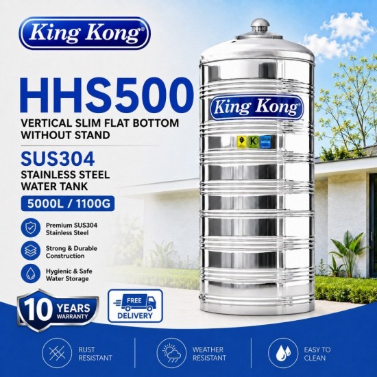 King Kong HHS500 Vertical Flat Bottom Without Stand Stainless Steel Water Tank 5000L/1100G