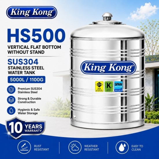 King Kong HS500 Vertical Flat Bottom Without Stand Stainless Steel Water Tank 5000L/1100G King Kong HS500 Vertical Flat Bottom Without Stand Stainless Steel Water Tank 5000L/1100G