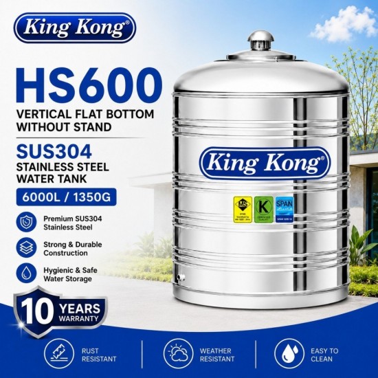 King Kong HS600 Vertical Flat Bottom Without Stand Stainless Steel Water Tank 6000L/1350G King Kong HS600 Vertical Flat Bottom Without Stand Stainless Steel Water Tank 6000L/1350G