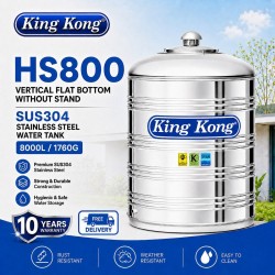 King Kong HS800 Vertical Flat Bottom Without Stand Stainless Steel Water Tank 8000L/1760G