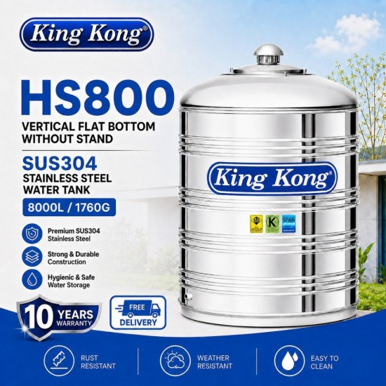 King Kong HS800 Vertical Flat Bottom Without Stand Stainless Steel Water Tank 8000L/1760G