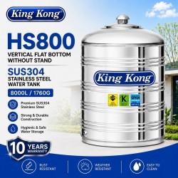 King Kong HS800 Vertical Flat Bottom Without Stand Stainless Steel Water Tank 8000L/1760G