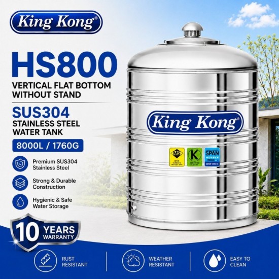 King Kong HS800 Vertical Flat Bottom Without Stand Stainless Steel Water Tank 8000L/1760G King Kong HS800 Vertical Flat Bottom Without Stand Stainless Steel Water Tank 8000L/1760G