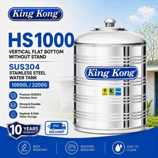King Kong HS1000 Vertical Flat Bottom Without Stand Stainless Steel Water Tank 10000L/2200G