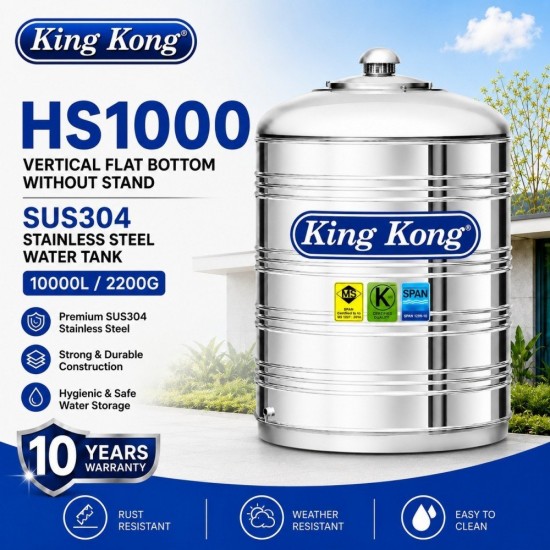 King Kong HS1000 Vertical Flat Bottom Without Stand Stainless Steel Water Tank 10000L/2200G King Kong HS1000 Vertical Flat Bottom Without Stand Stainless Steel Water Tank 10000L/2200G