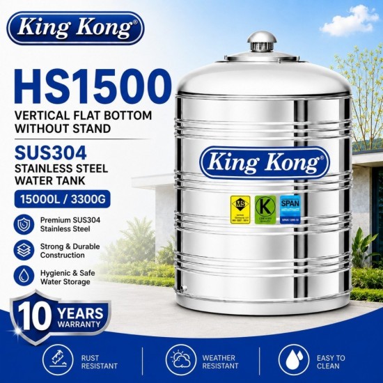 King Kong HS1500 Vertical Flat Bottom Without Stand Stainless Steel Water Tank 15000L/3300G King Kong HS1500 Vertical Flat Bottom Without Stand Stainless Steel Water Tank 15000L/3300G