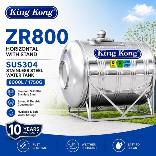 King Kong ZR800 Horizontal With Stand Stainless Steel Water Tank 8000L/1750G King Kong ZR800 Horizontal With Stand Stainless Steel Water Tank 8000L/1750G