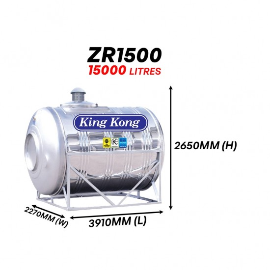 King Kong ZR1500 Horizontal With Stand Stainless Steel Water Tank 15000L/3300G King Kong ZR1500 Horizontal With Stand Stainless Steel Water Tank 15000L/3300G