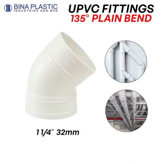 Bina Plastic UPVC Fittings 135° Plain Bend 1 1/4" 32MM Bina Plastic UPVC Fittings 135° Plain Bend 1 1/4" 32MM