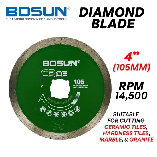 Bosun F3CE Diamond Blade For Ceramic 4" 105MM (D) x 1.5MM (T) x 20MM (AS)