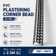 PVC A2-CW Plastering Corner Bead 28MM x 18MM x 5MM x 2.5M (L) Sharp Corner - Grey + White