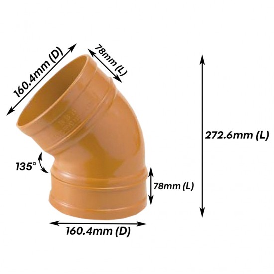 Bina Plastic UPVC Underground Fittings 135° Plain Bend 6" 160MM Bina Plastic UPVC Underground Fittings 135° Plain Bend 6" 160MM