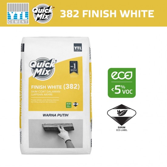 YTL QuickMix 382 Finish White Top Quality Water Resistant Polymer Modified Cementitious Skim Coat 25KG