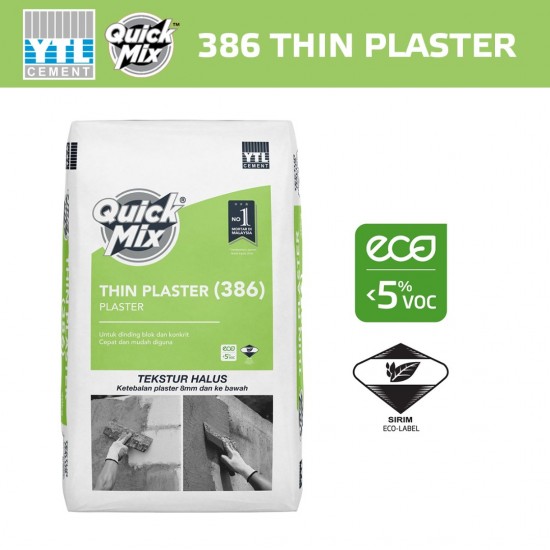 YTL QuickMix 386 Thin Plaster Undercoat For Blockwalls & Concrete Walls 40KG YTL QuickMix 386 Thin Plaster Undercoat For Blockwalls & Concrete Walls 40KG