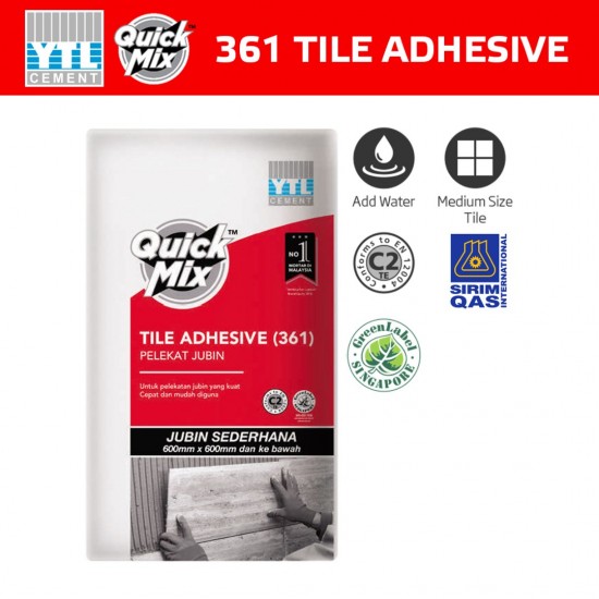 YTL QuickMix 361 Tile Adhesive Polymer Modified Cementitious Adhesive For Wall & Floor Tile 25KG