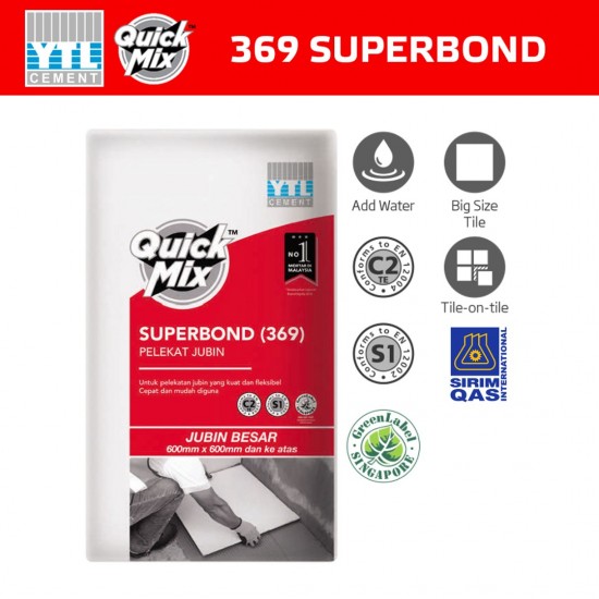 YTL QuickMix 369 SuperBond Premium Polymer Modified Cement Based Adhesive For Floor & Wall Tiling 25KG YTL QuickMix 369 SuperBond Premium Polymer Modified Cement Based Adhesive For Floor & Wall Tiling 25KG