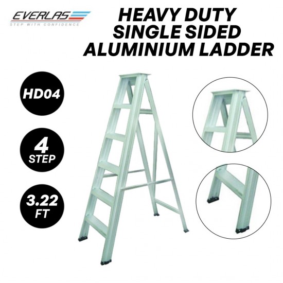 Everlas HD04 Heavy Duty Single Sided Aluminium Ladder 4 Step 982MM (3.22') Everlas HD04 Heavy Duty Single Sided Aluminium Ladder 4 Step 982MM (3.22')