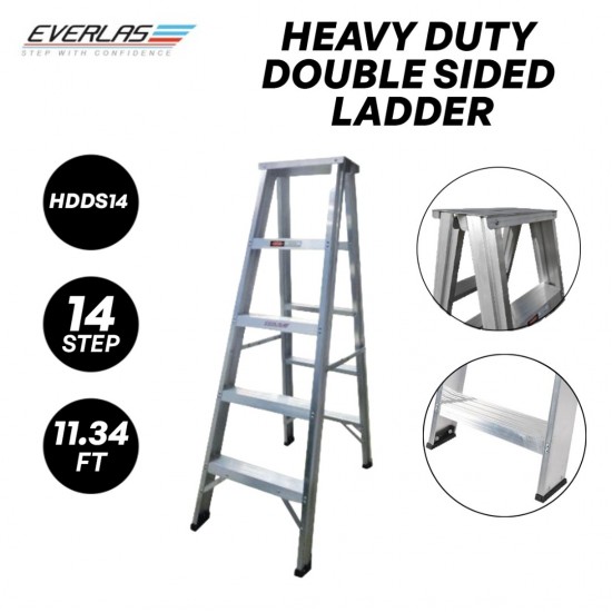 Everlas HDDS14 Heavy Duty Double Sided Ladder 14 Step 3457MM (11.34') Everlas HDDS14 Heavy Duty Double Sided Ladder 14 Step 3457MM (11.34')