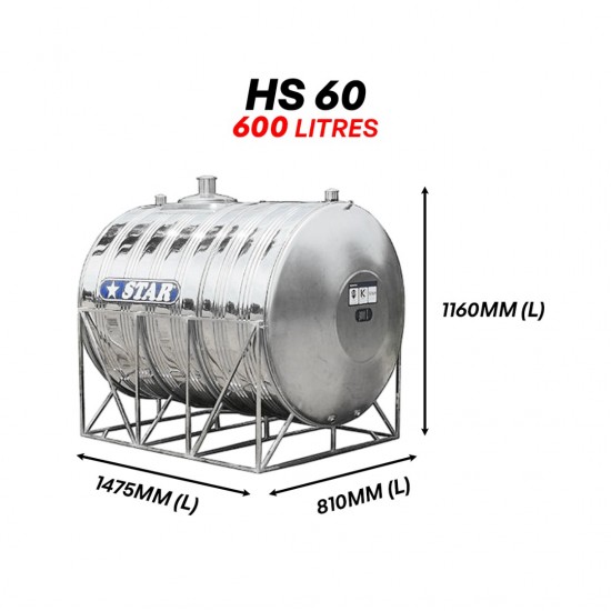 Star HS60 Horizontal With Stand SUS304 Stainless Steel Water Tank 600L/132G Star HS60 Horizontal With Stand SUS304 Stainless Steel Water Tank 600L/132G