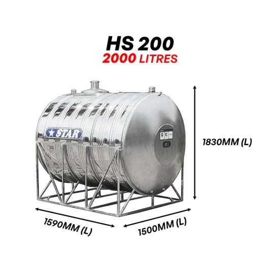 Star HS200 Horizontal With Stand SUS304 Stainless Steel Water Tank 2000L/440G Star HS200 Horizontal With Stand SUS304 Stainless Steel Water Tank 2000L/440G