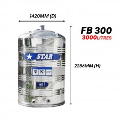 Star FB300 Flat Bottom Without Stand SUS304 Stainless Steel Water Tank 3000L/660G