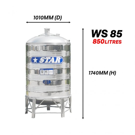 Star WS85 Round Bottom With Stand SUS304 Stainless Steel Water Tank 850L/185G