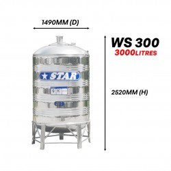 Star WS300 Round Bottom With Stand SUS304 Stainless Steel Water Tank 3000L/660G