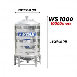 Star WS1000 Round Bottom With Stand SUS304 Stainless Steel Water Tank 10000L/2200G