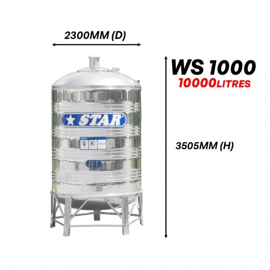 Star WS1000 Round Bottom With Stand SUS304 Stainless Steel Water Tank 10000L/2200G Star WS1000 Round Bottom With Stand SUS304 Stainless Steel Water Tank 10000L/2200G