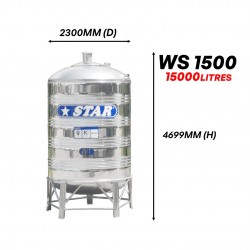 Star WS1500 Round Bottom With Stand SUS304 Stainless Steel Water Tank 15000L/3300G