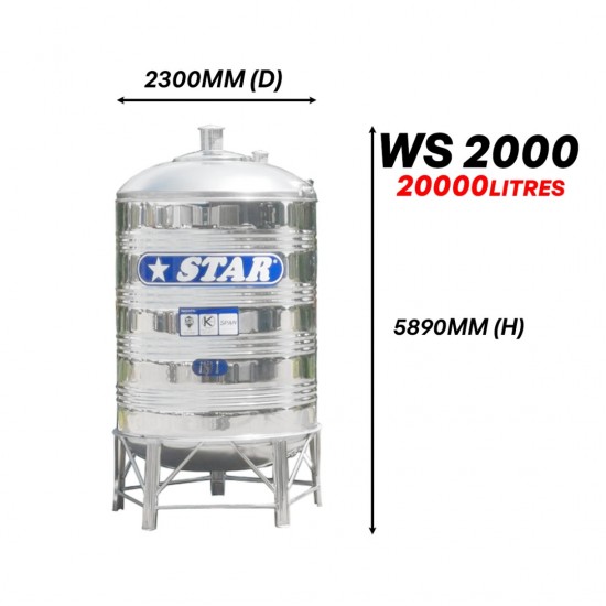 Star WS2000 Round Bottom With Stand SUS304 Stainless Steel Water Tank 20000L/4400G Star WS2000 Round Bottom With Stand SUS304 Stainless Steel Water Tank 20000L/4400G