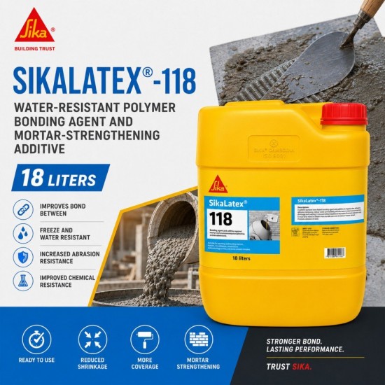 Sika SikaLatex-118 Water-Resistant Polymer Bonding Agent & Mortar-Strengthening Additive 18L Sika SikaLatex-118 Water-Resistant Polymer Bonding Agent & Mortar-Strengthening Additive 18L