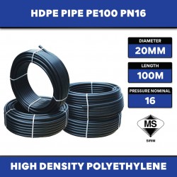 High Density Polyethylene HDPE Pipe 20MM (OD) x 100M (L) PN20 PE100 ~11.7KG (SIRIM) BBB
