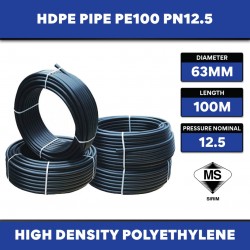 High Density Polyethylene HDPE Pipe 63MM (OD) x 100M (L) PN12.5 PE100 ~88KG (SIRIM)