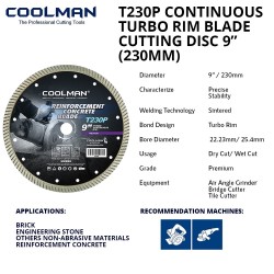 Coolman T230P Continuous Rim Blade Cutting Disc 9" (230MM)
