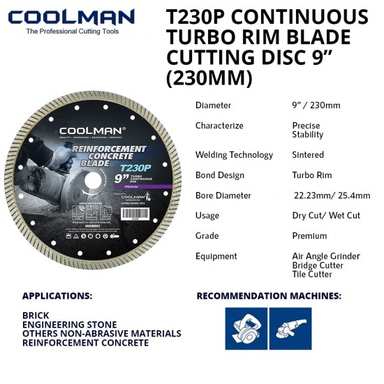 Coolman T230P Continuous Rim Blade Cutting Disc 9" (230MM) Coolman T230P Continuous Rim Blade Cutting Disc 9" (230MM)